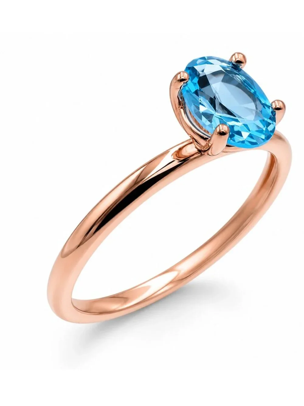 Created 1.12 Cts Blue Topaz Solitaire Ring 14k Rose Gold Plated (.925)